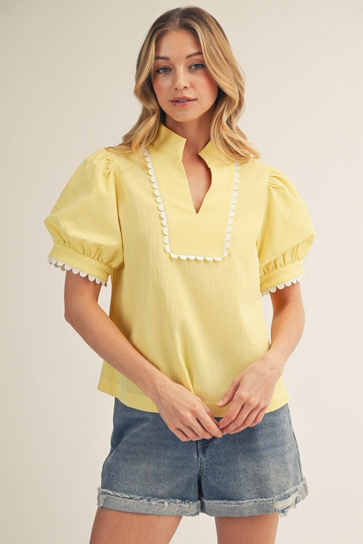 Jodifl Butter Yellow Scallop Trim Crinkle Top