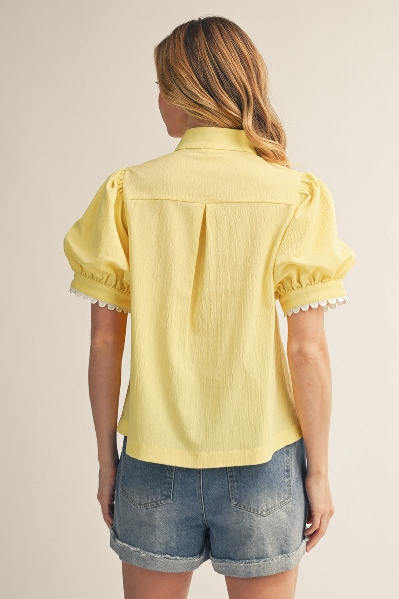 Jodifl Butter Yellow Scallop Trim Crinkle Top