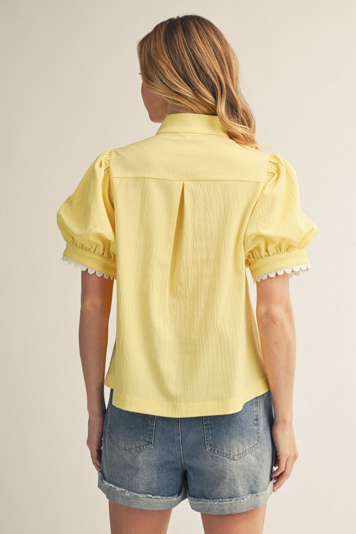 Jodifl Butter Yellow Scallop Trim Crinkle Top
