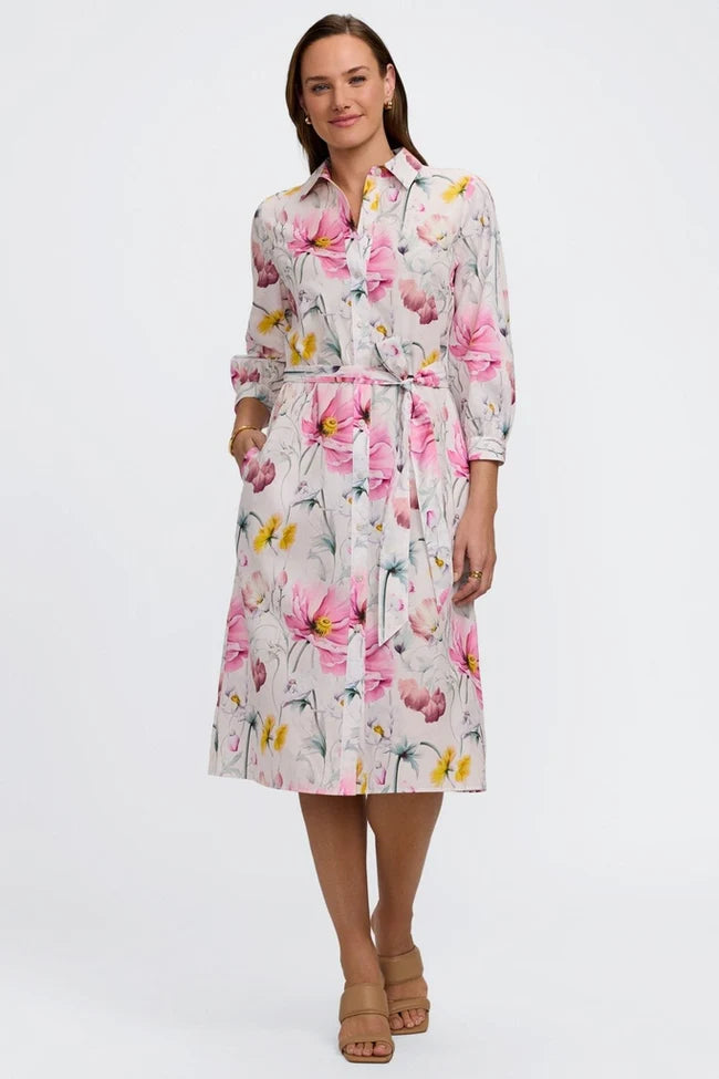 Foxcroft Esther Delicate Florals 3/4 Sleeve Dress