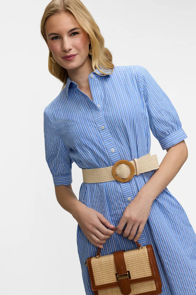 Foxcroft Esther Blue Seersucker Elbow Sleeve Dress