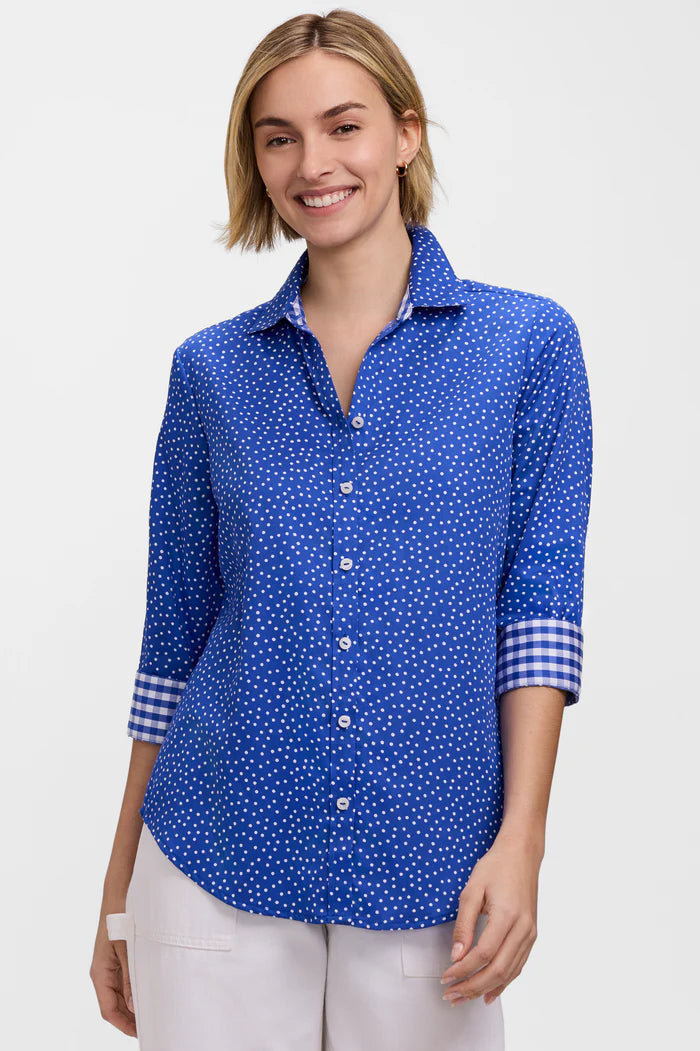 Foxcroft Margie Mini Polka Dot 3/4 Sleeve Shirt