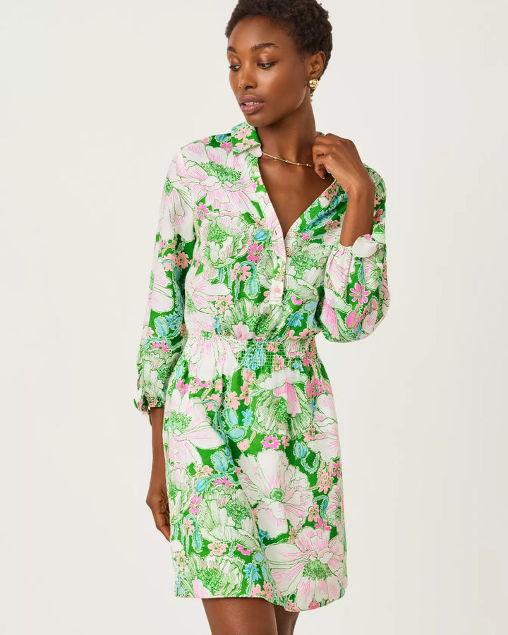 Lilly Pulitzer Abralynn Putting Green Poppyland Linen Shirtdress