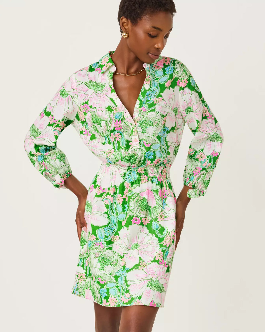 Lilly Pulitzer Abralynn Putting Green Poppyland Linen Shirtdress