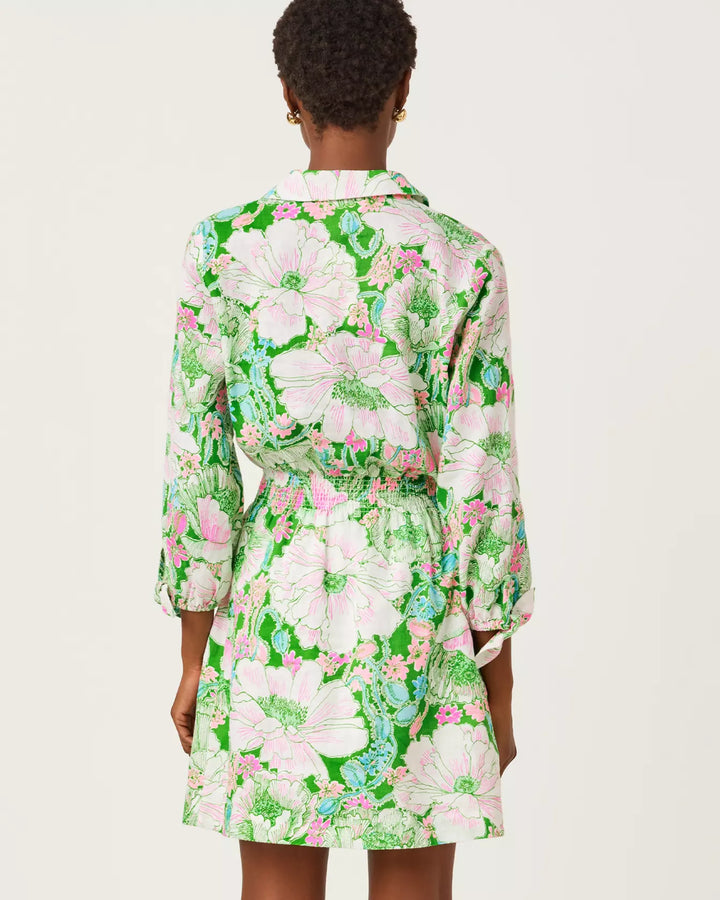 Lilly Pulitzer Abralynn Putting Green Poppyland Linen Shirtdress