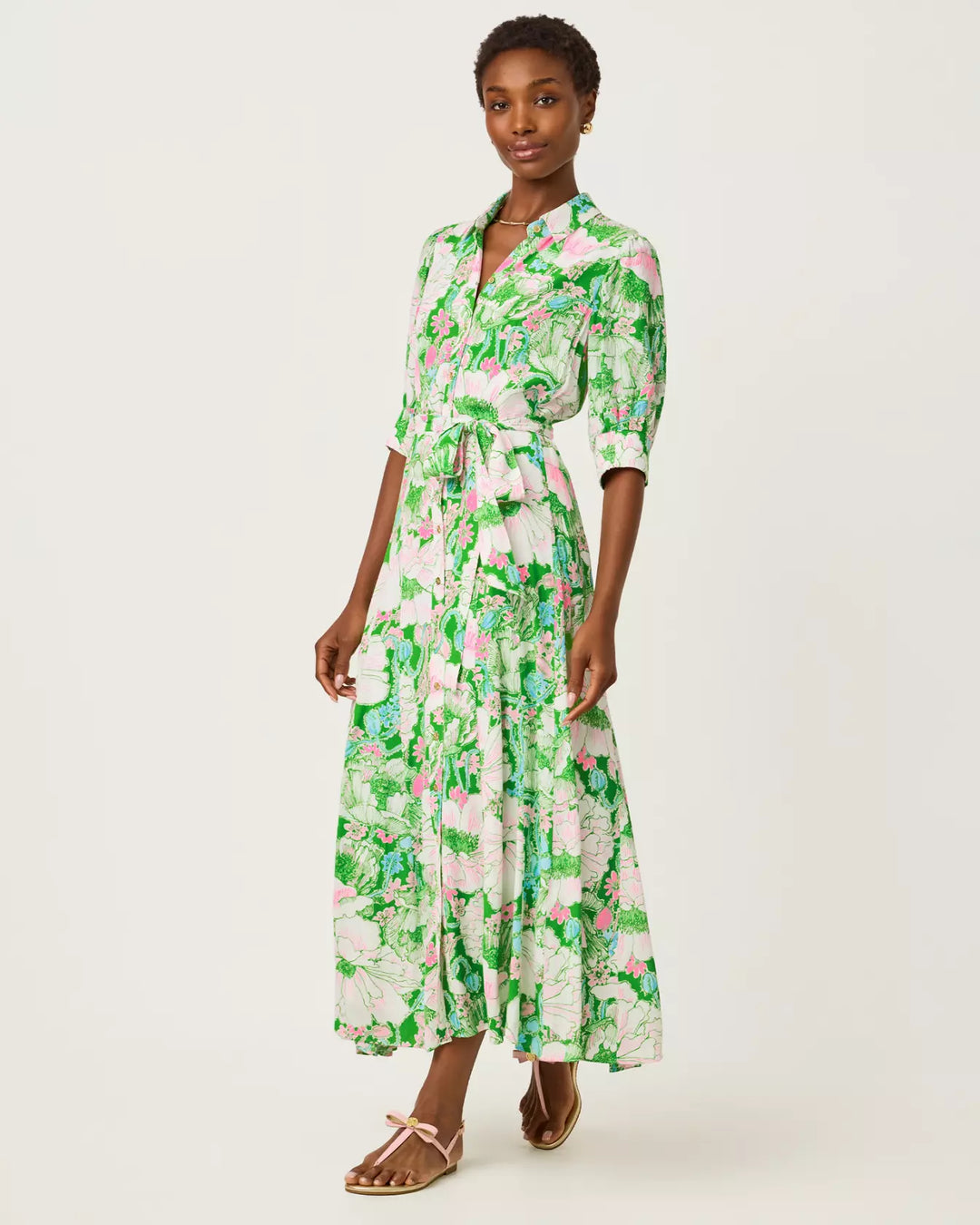 Lilly Pulitzer Larkyn Putting Green Poppyland Midi Shirtdress