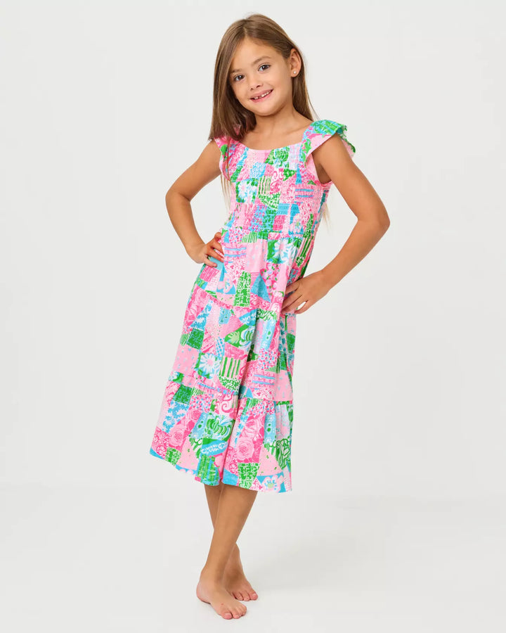 Lilly Pulitzer Girls Mini Jilly Multi Crazy Quilt Midi Dress