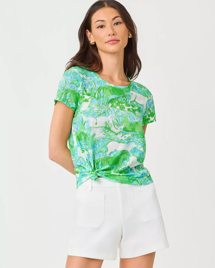 Lilly Pulitzer Etta Capri Blue Galloping Gals Scoop Neck Top