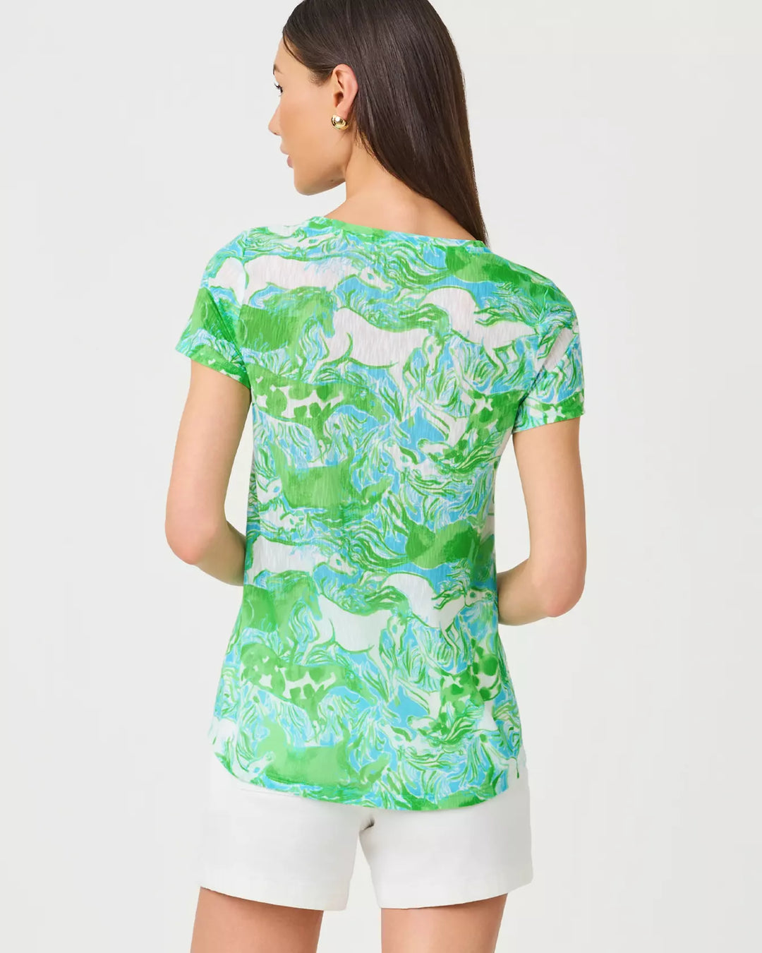 Lilly Pulitzer Etta Capri Blue Galloping Gals Scoop Neck Top