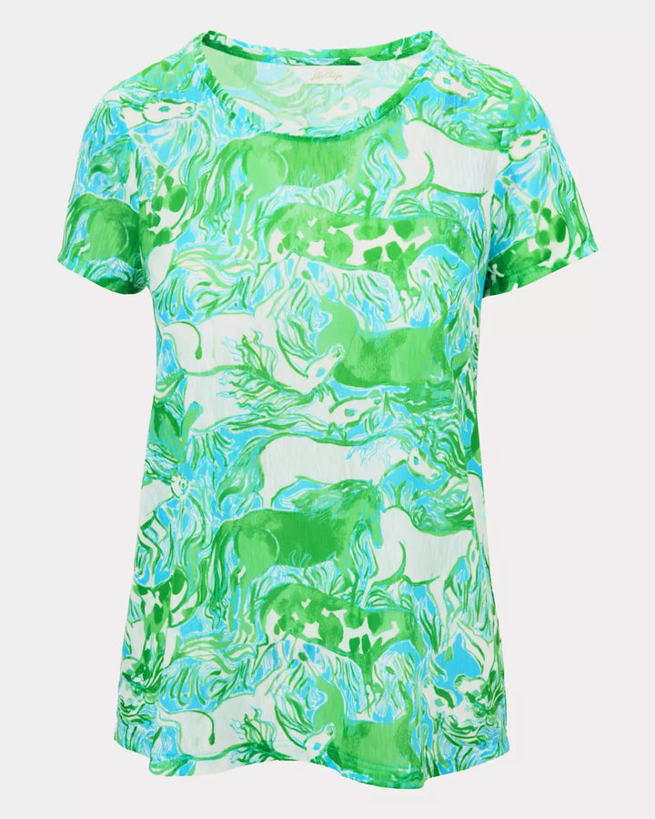 Lilly Pulitzer Etta Capri Blue Galloping Gals Scoop Neck Top