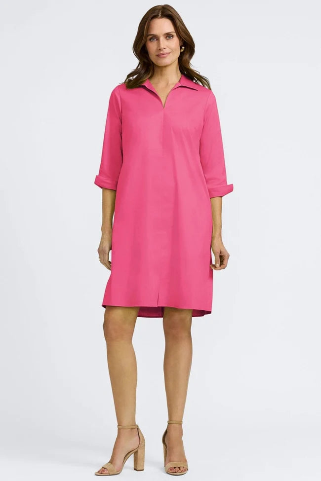 Foxcroft Pink Flambe Agnes Stretch Matte Sateen 3/4 Sleeve Dress