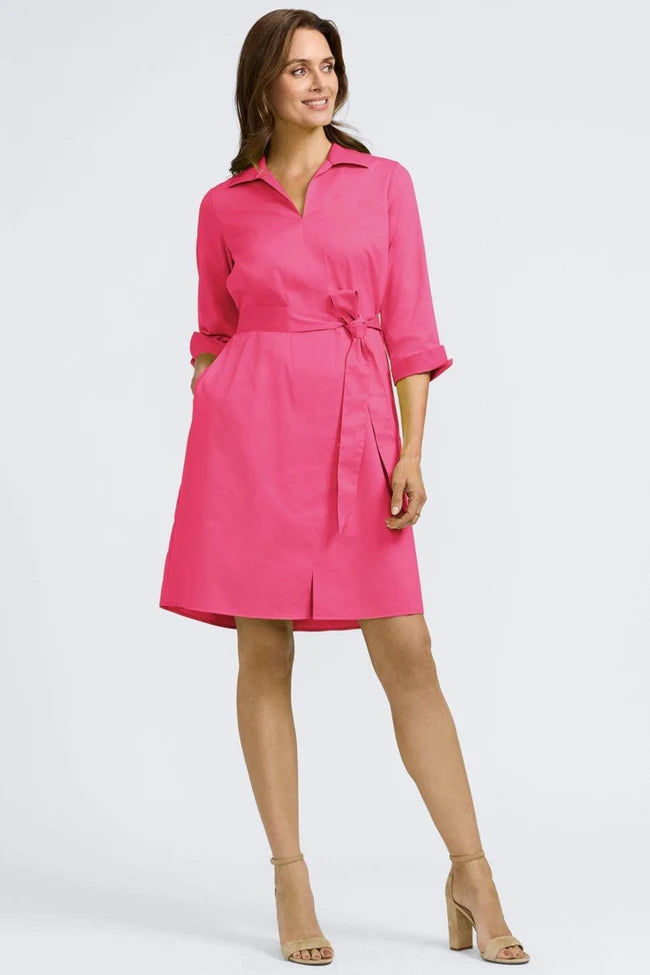 Foxcroft Pink Flambe Agnes Stretch Matte Sateen 3/4 Sleeve Dress
