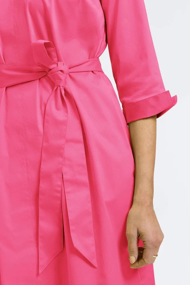 Foxcroft Pink Flambe Agnes Stretch Matte Sateen 3/4 Sleeve Dress