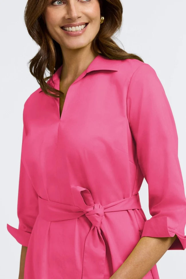 Foxcroft Pink Flambe Agnes Stretch Matte Sateen 3/4 Sleeve Dress