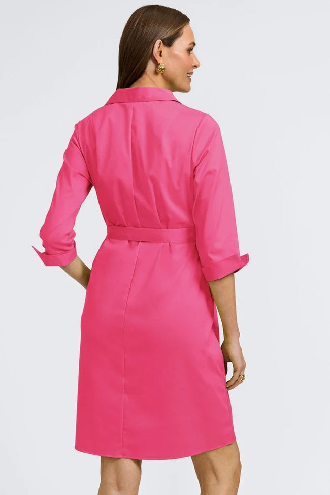 Foxcroft Pink Flambe Agnes Stretch Matte Sateen 3/4 Sleeve Dress