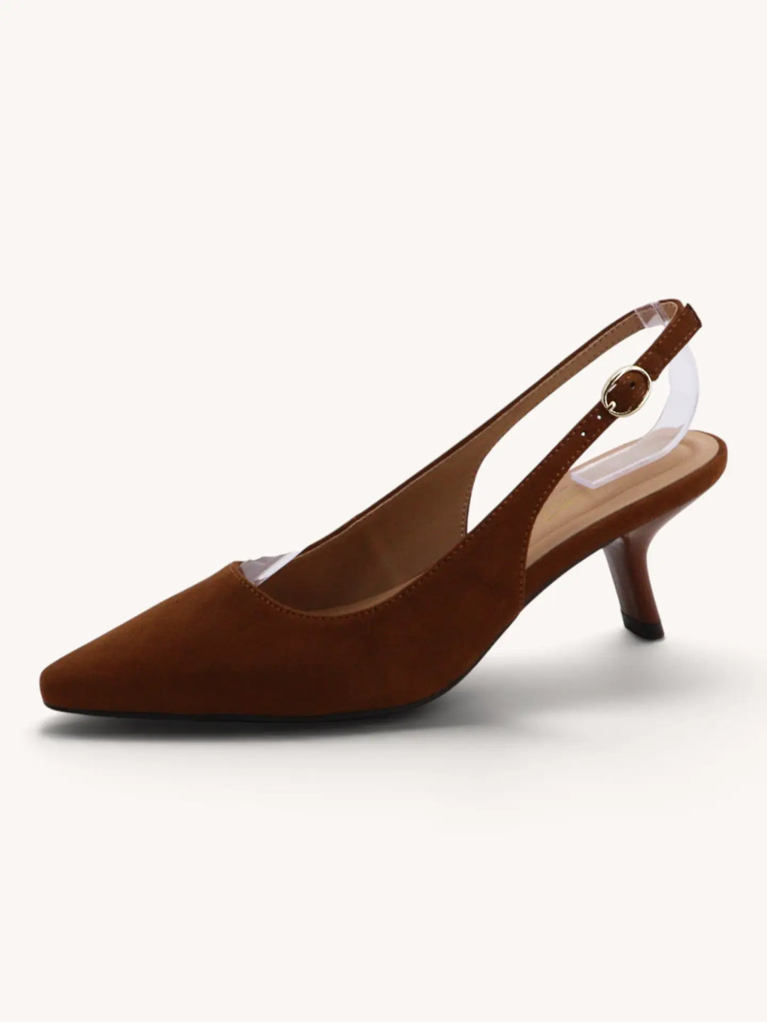 Tobacco Pointed-Toe Slingback Kitten Heels