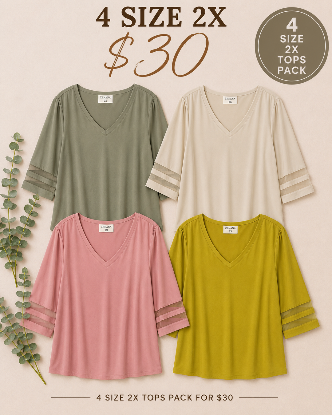 4 Bell Sleeve Size 2X Tops for $30