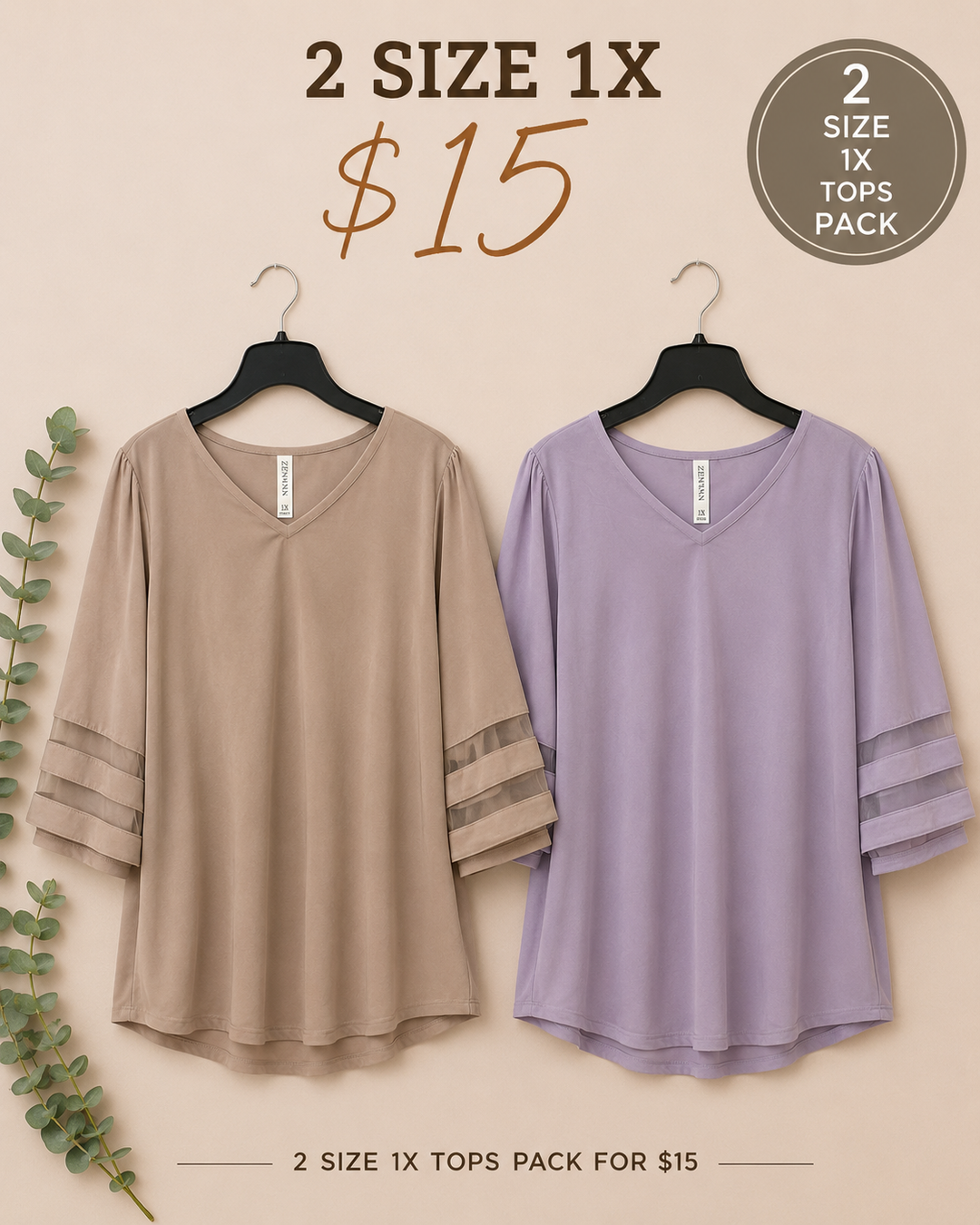 2 Bell Sleeve Size 1X Tops for $15