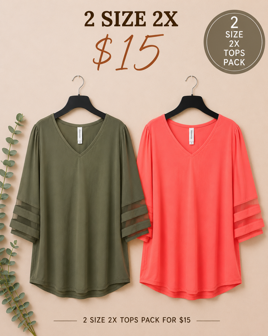 2 Bell Sleeve Tops Size 2X for $15