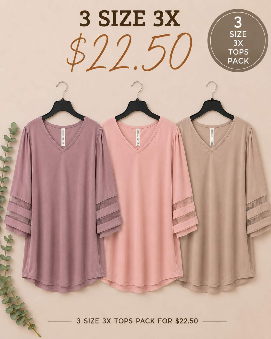 3 Bell Sleeve Size 3X Tops for $22.50