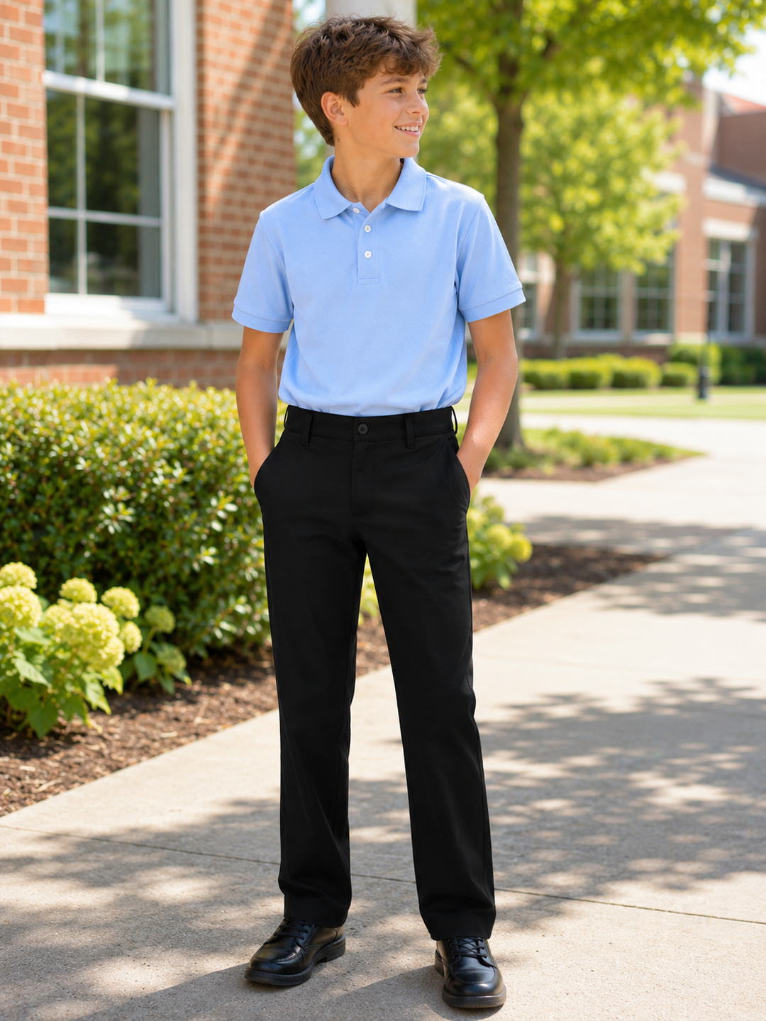 Boys Black Classic Fit Straight Leg Pants