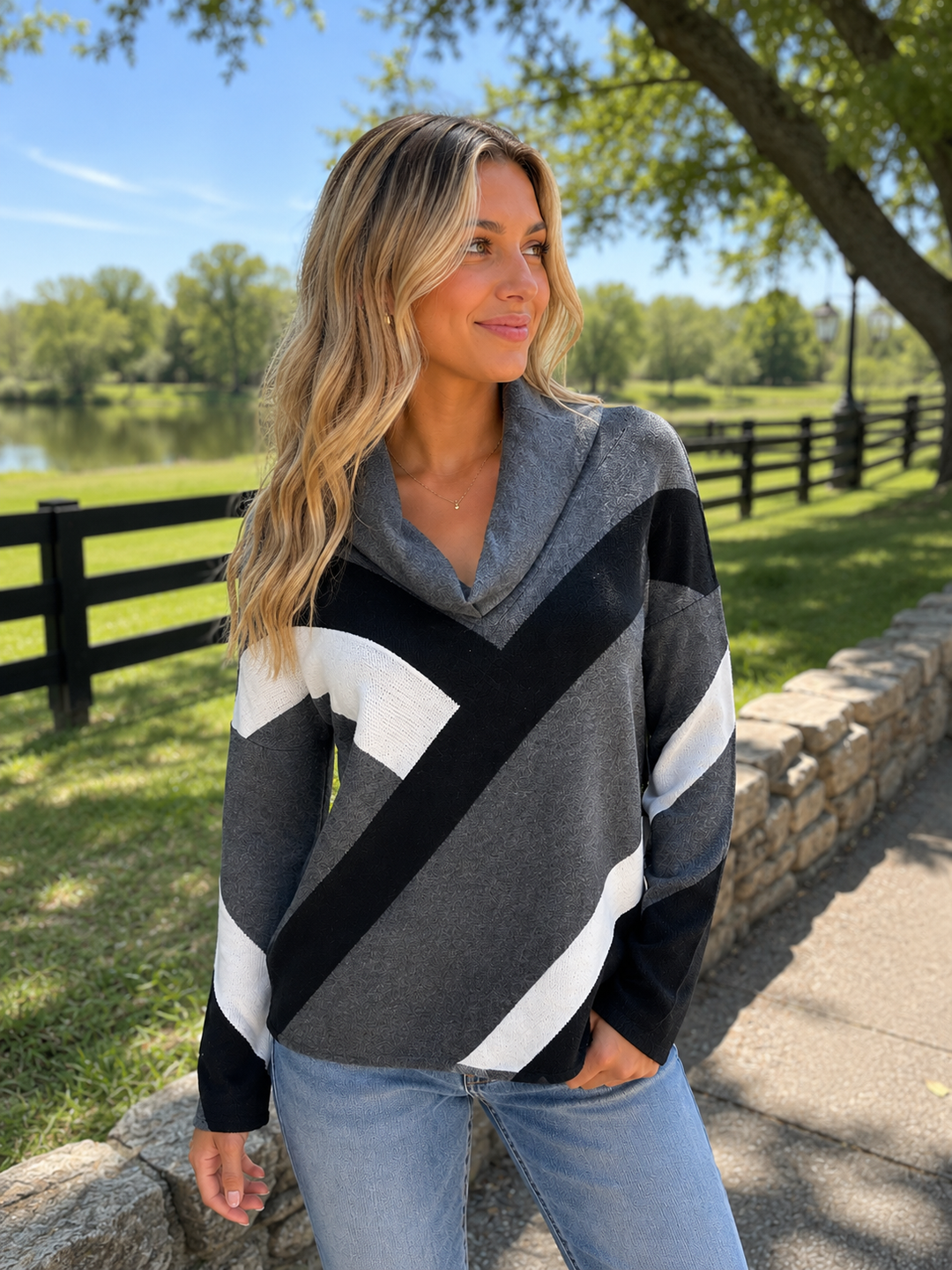 Marble Grey Cowl Neck Sweater
