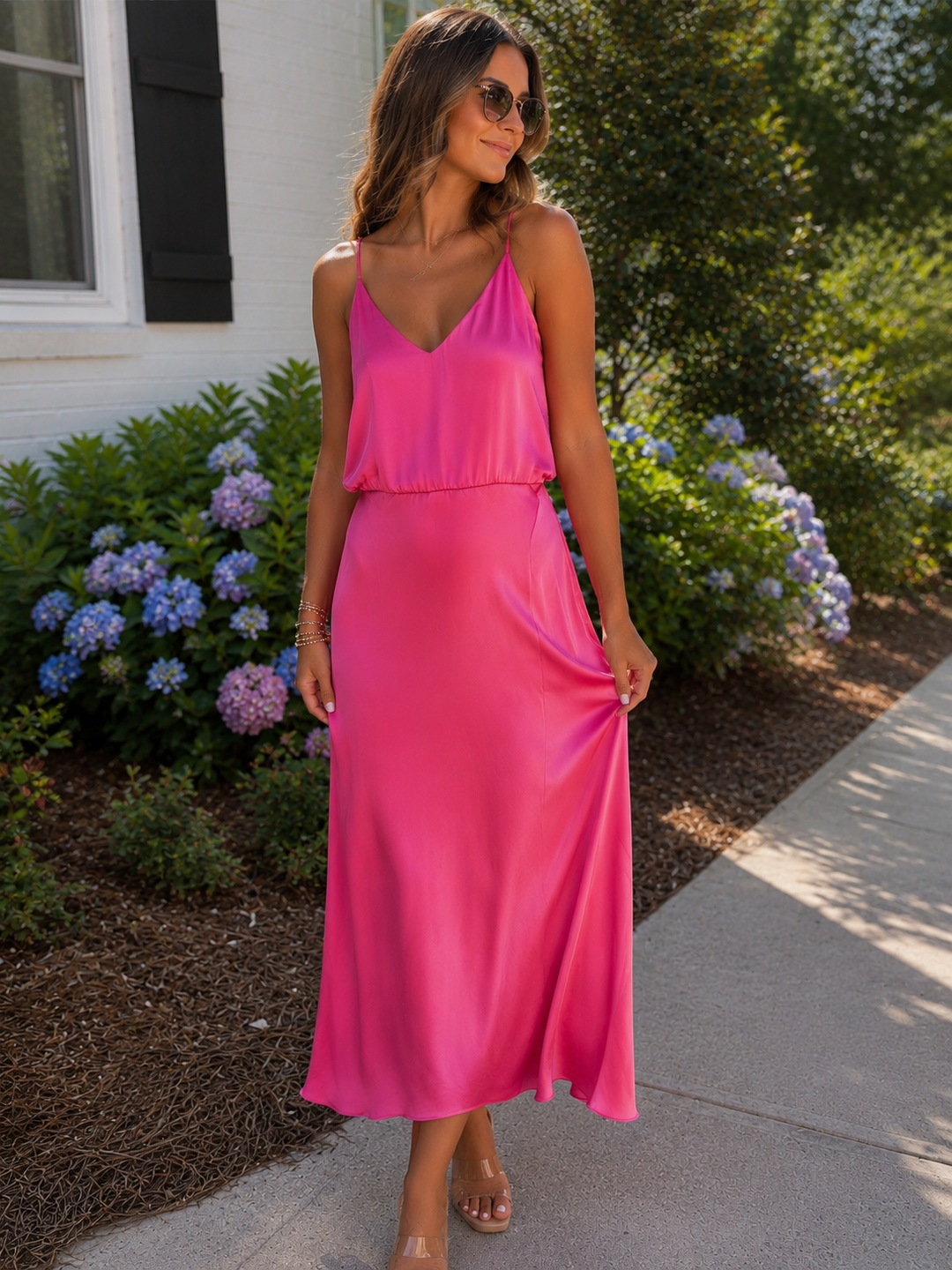 Hot Pink Satin Cami Dress