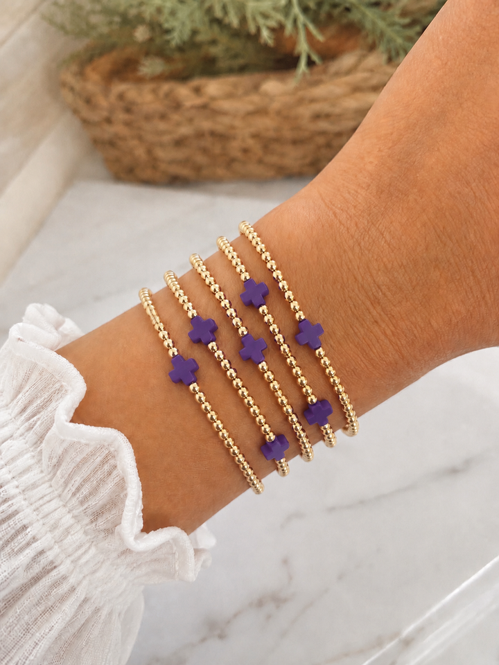 Gold Beaded Bracelet Sets With 3 Crosses