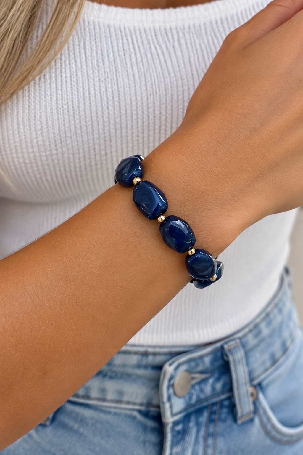 Eimy Beaded Navy Stretch Bracelet