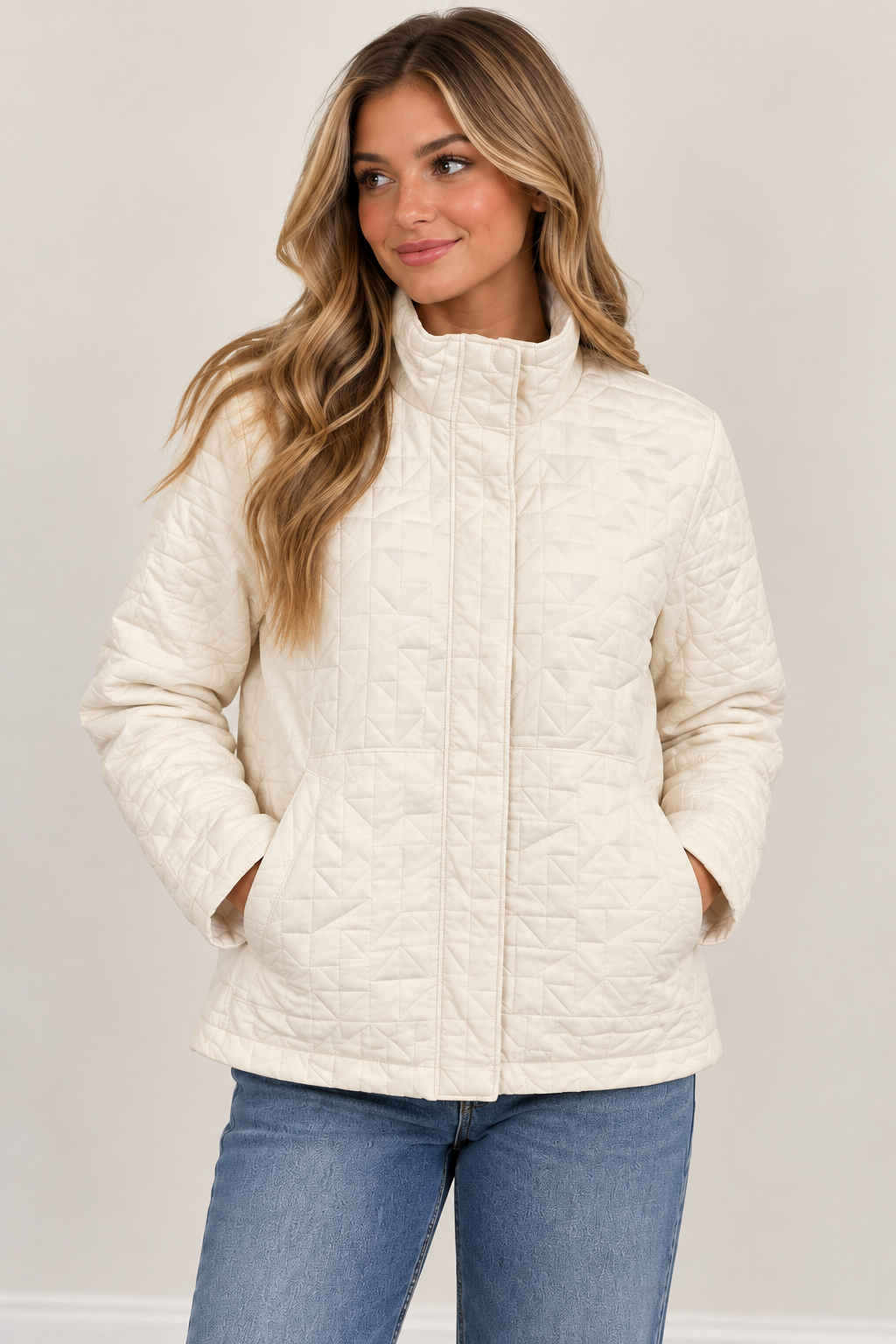 Lior Beige Violeta Zip Front Side Pocket Jacket