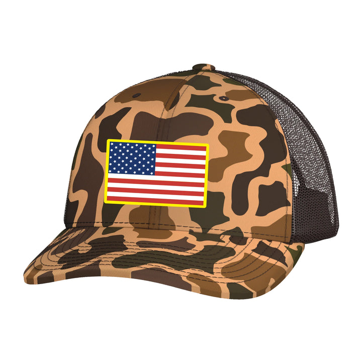 Local Boy Old School Camo Patriotic Patch Trucker Hat