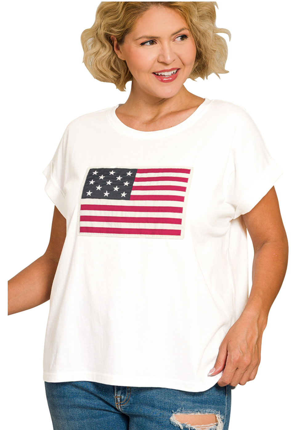 Zenana White American Flag Tee