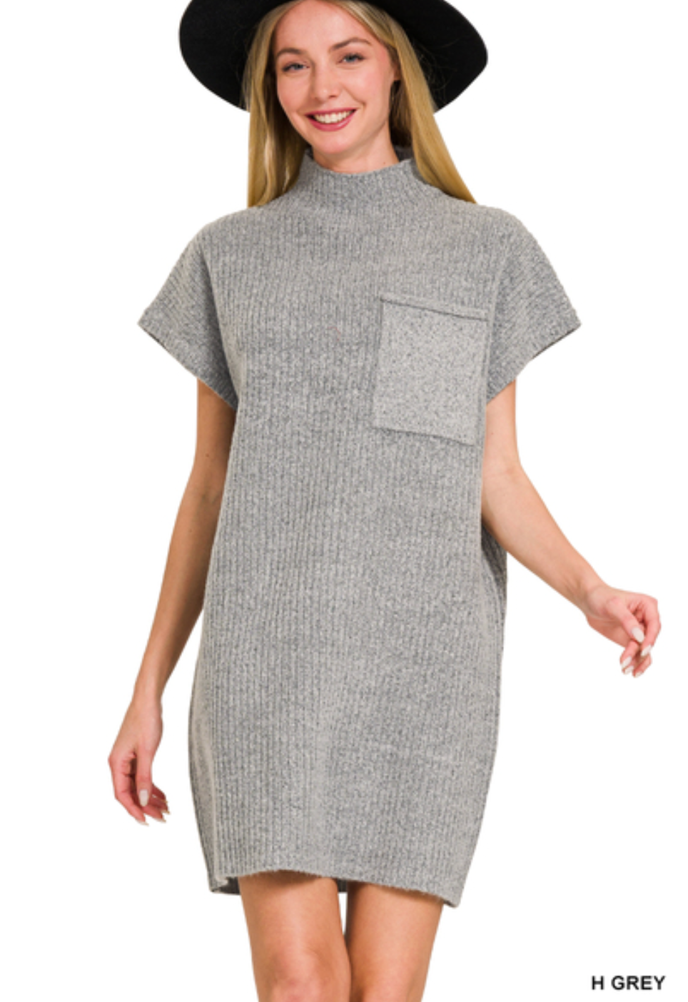 Heather Grey Mock Neck Short Sleeve Sweater Dress