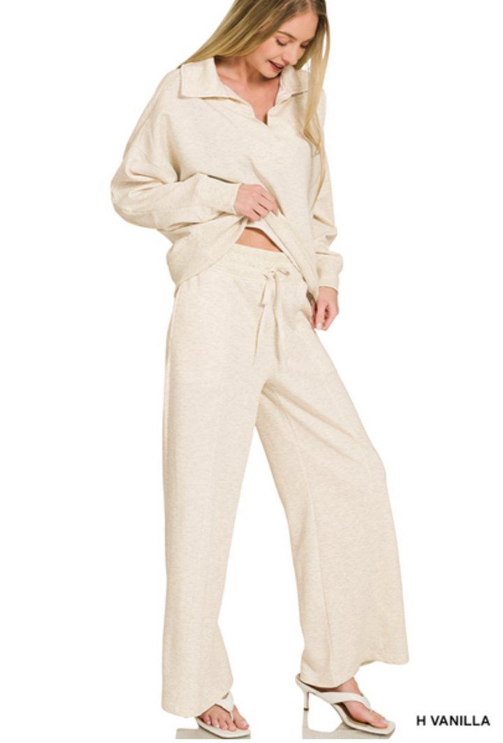 Zenana Collared Scuba Pullover & Center Seam Pant Set