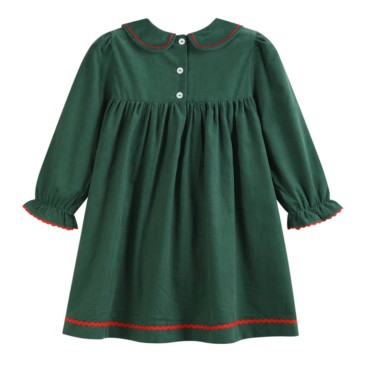 Green Corduroy Christmas Tree Ruffle Dress