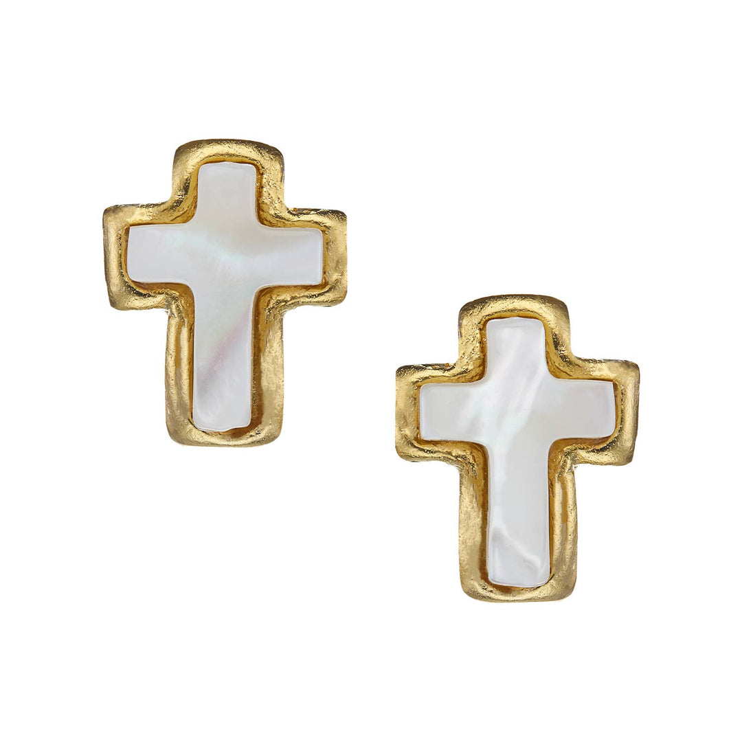Susan Shaw Mother of Pearl Cross Stud Earrings