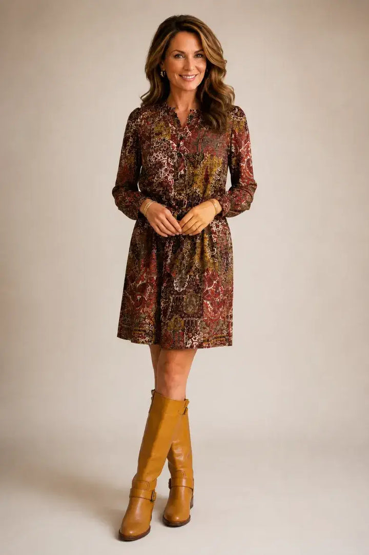 Georgette Ruffle Neck Button Front Dress