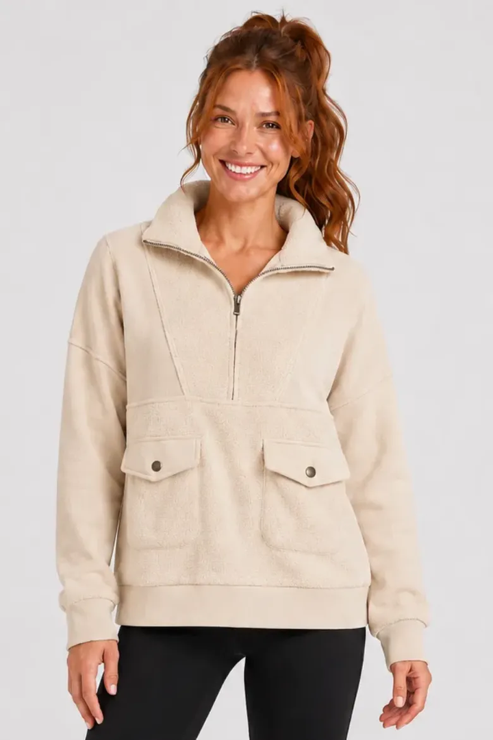HALF ZIP FLEECE PULLOVER W/ POCKETS