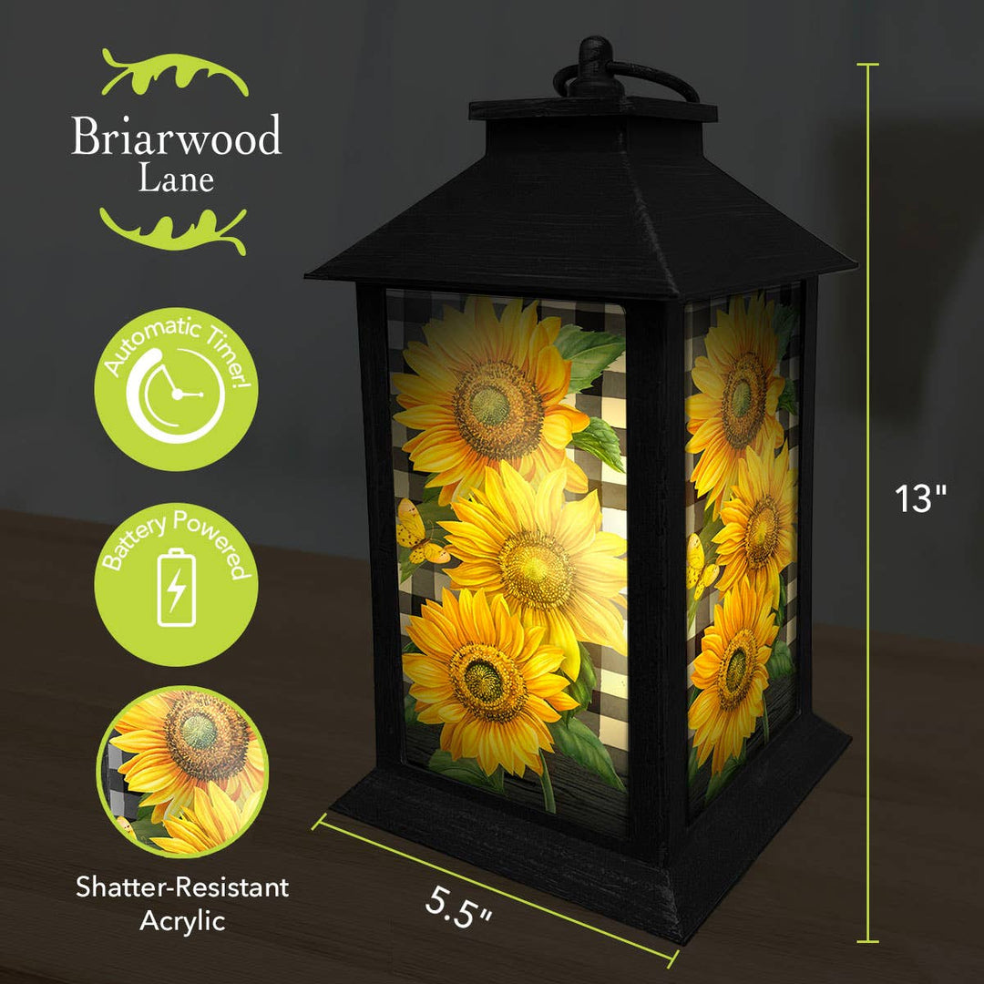 Briarwood Lane Checkered Sunflowers Lantern - 13.5" x 5.5" x 5.5"