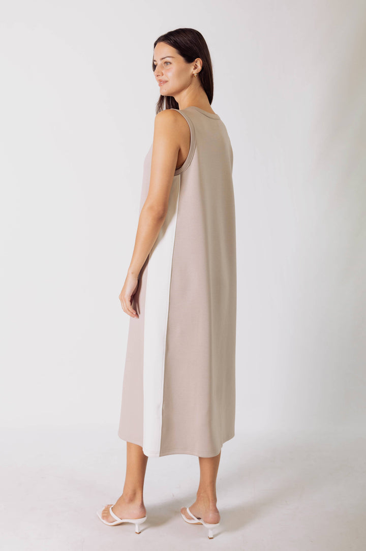P. CILL Butter Modal Sleeveless Side Stripe Midi Dress