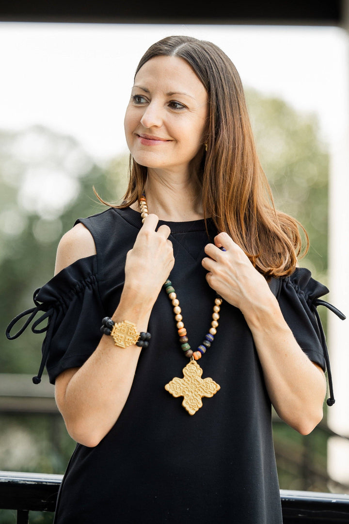 Black Lava with Jerusalem Cross