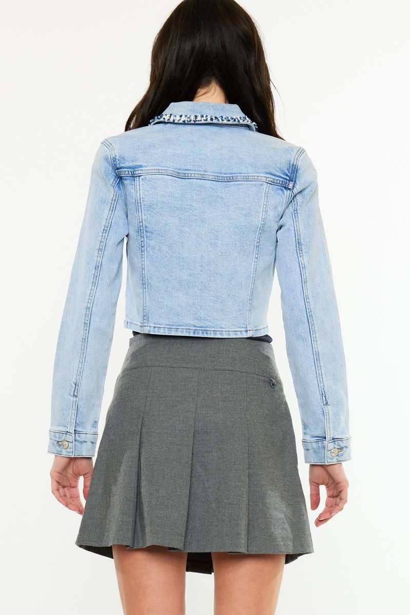 BOUCLE TRIM CROP DENIM JACKET-KC2242L