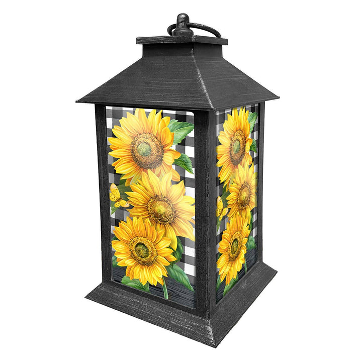 Briarwood Lane Checkered Sunflowers Lantern - 13.5" x 5.5" x 5.5"