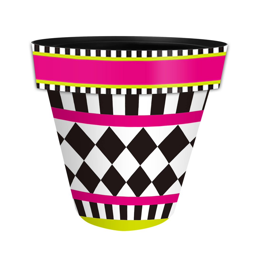 Briarwood Lane Pink/Black Neon Checkerboard Medium Planter - 11" x 11" x 11.75"