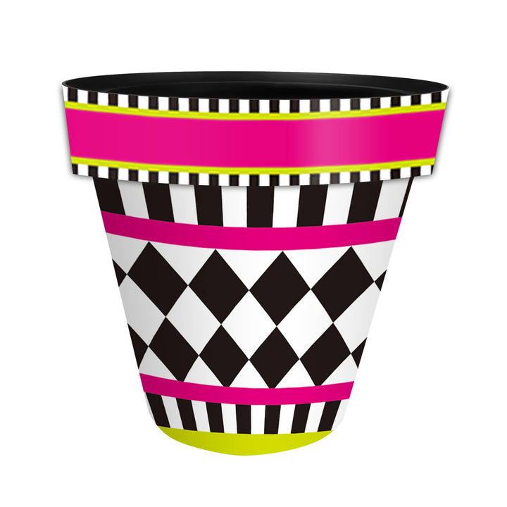 Briarwood Lane Pink/Black Neon Checkerboard Medium Planter - 11" x 11" x 11.75"
