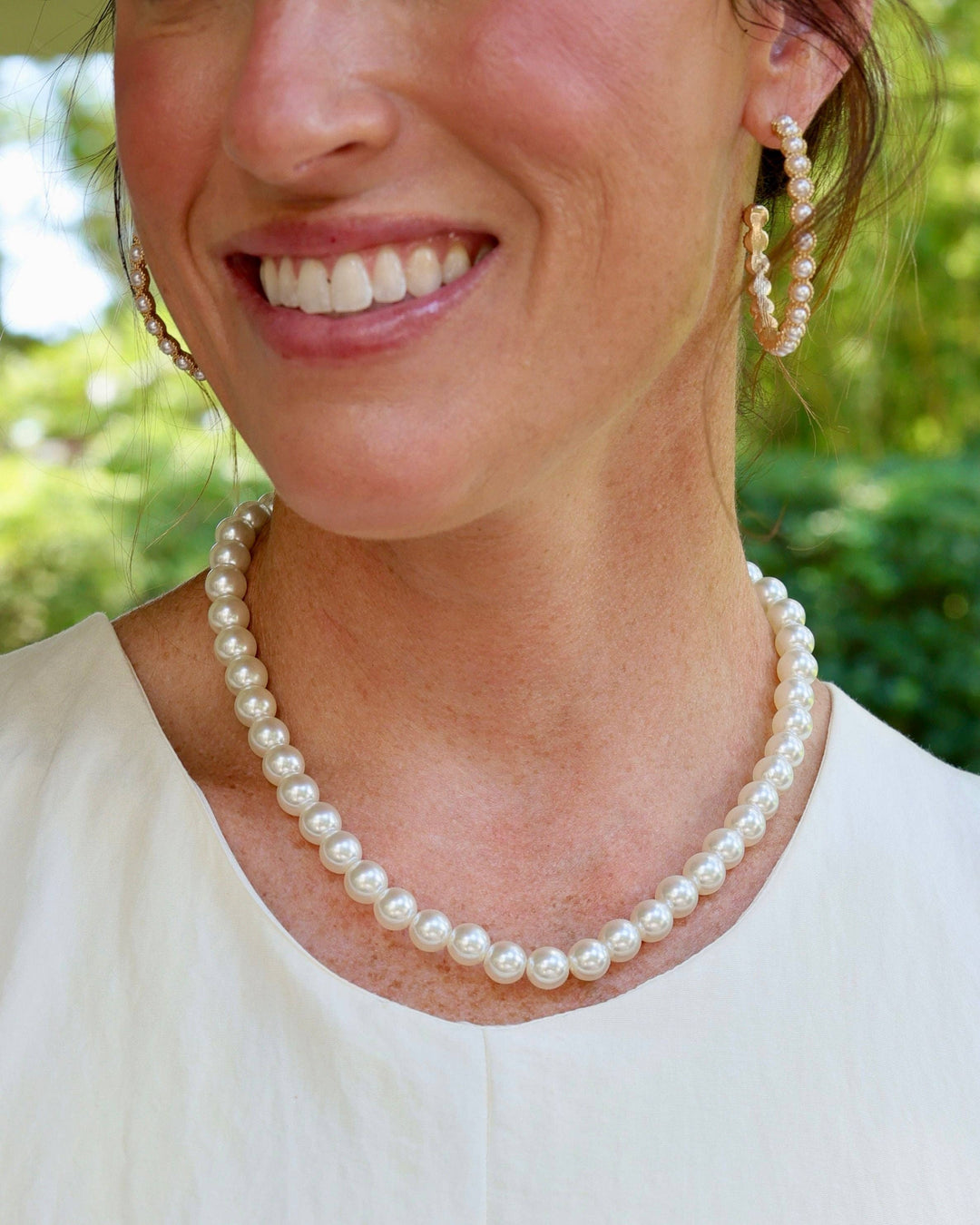 Two Strand Magnetic Pearl Scarf Necklace Navy