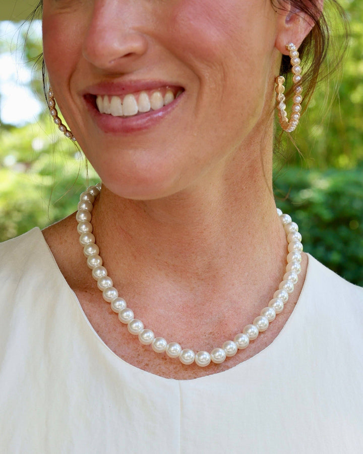 Two Strand Magnetic Pearl Scarf Necklace Navy