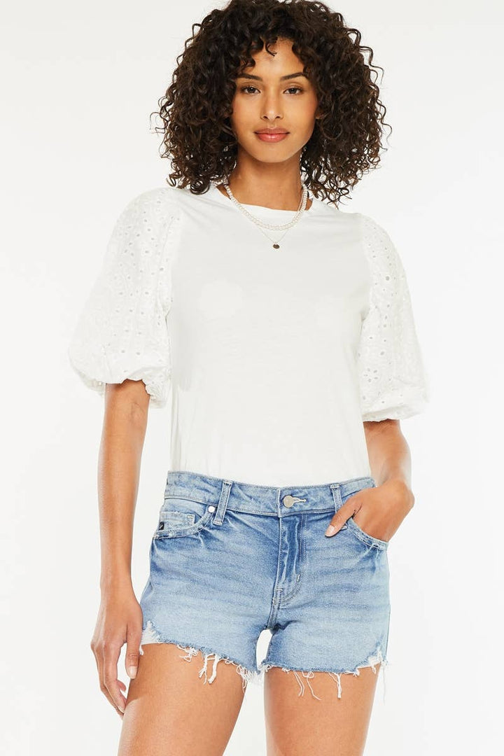 KanCan Mid Rise Boyfriend Fit Denim Shorts