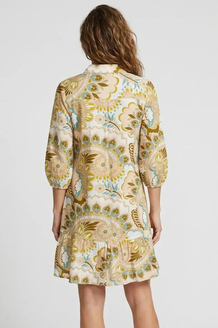 Challis Floral Button Down Ruffle Hem Dress