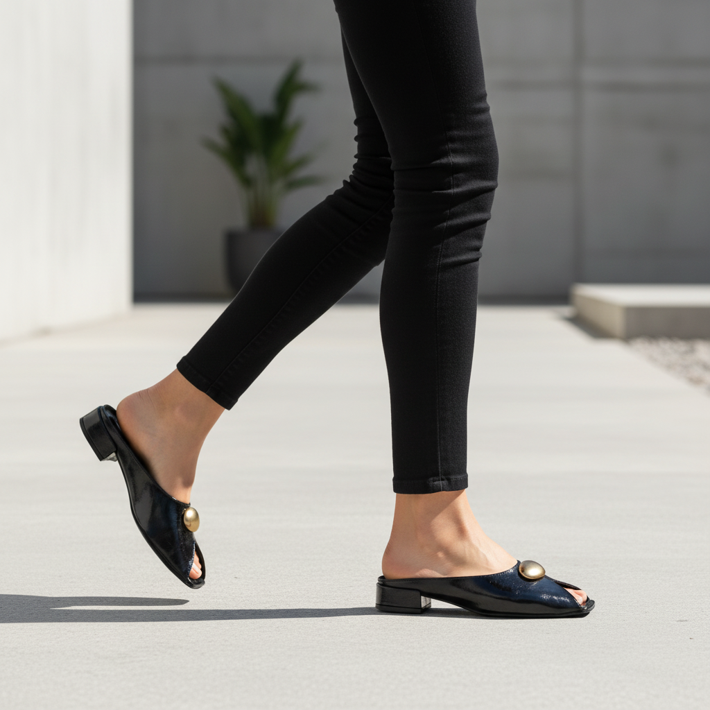 Peep toe Mule Leather Black 4417-11169